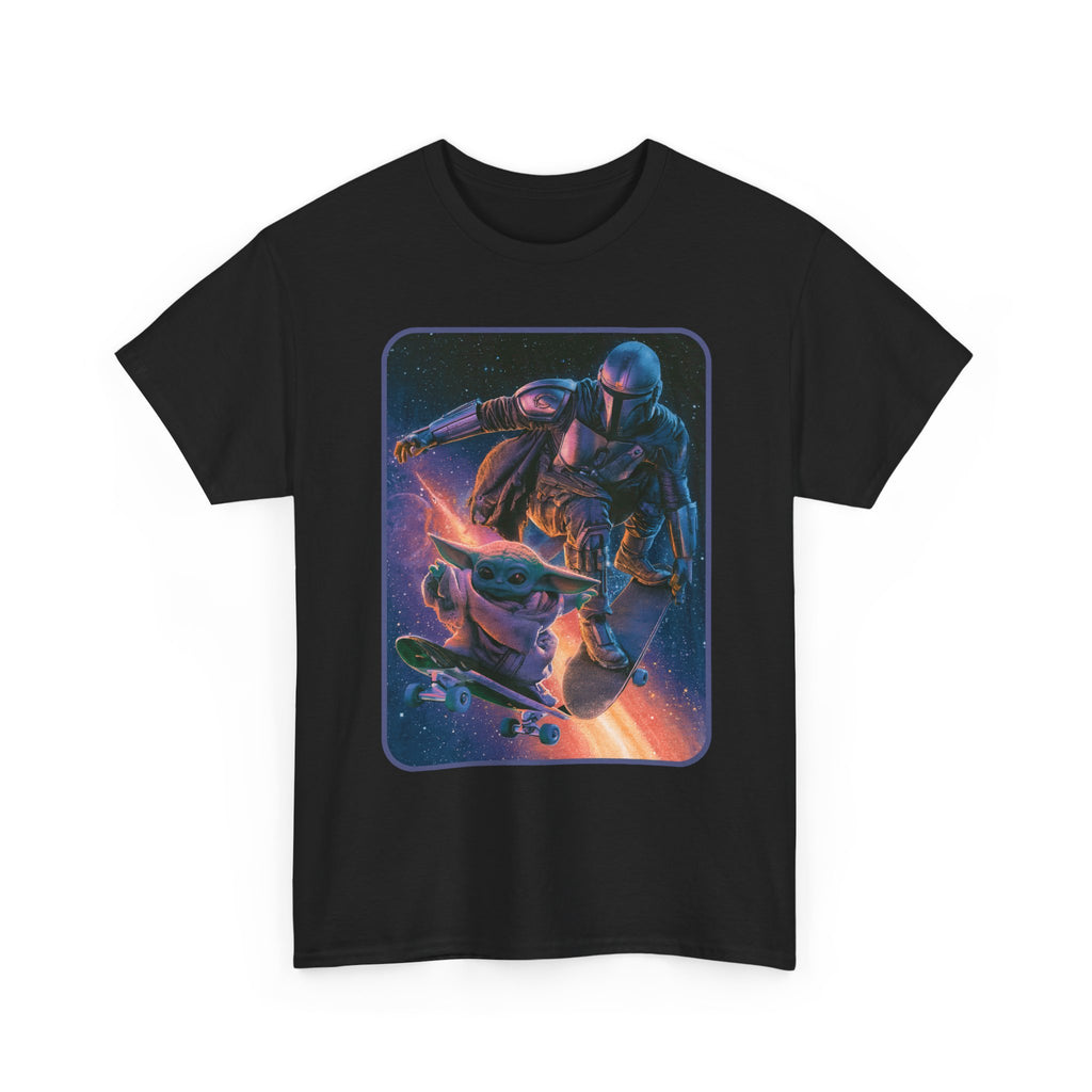 Aliens Skateboarding Shirt, Mando & Baby Yoda, Star War Gift, scifi parody shirt, Vintage Star Wars Meme Shirt
