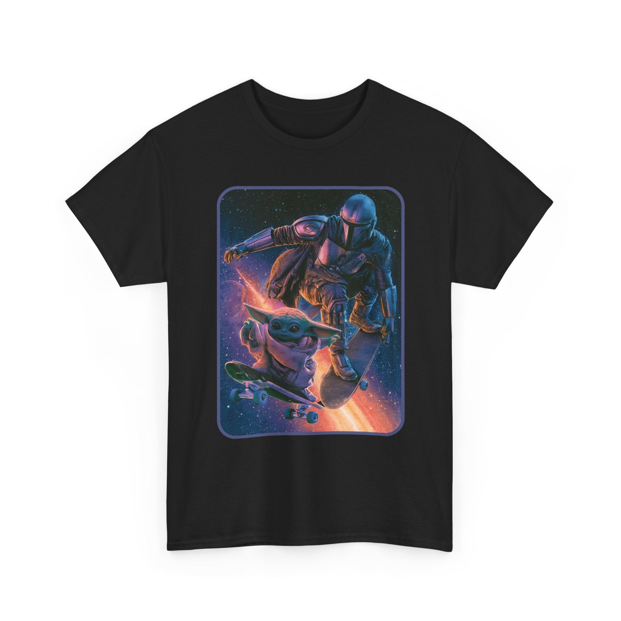 Aliens Skateboarding Shirt, Mando & Baby Yoda, Star War Gift, scifi parody shirt, Vintage Star Wars Meme Shirt