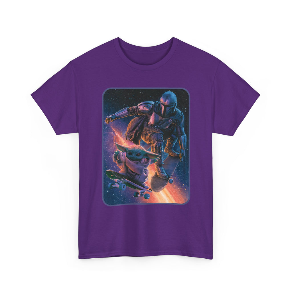 Aliens Skateboarding Shirt, Mando & Baby Yoda, Star War Gift, scifi parody shirt, Vintage Star Wars Meme Shirt