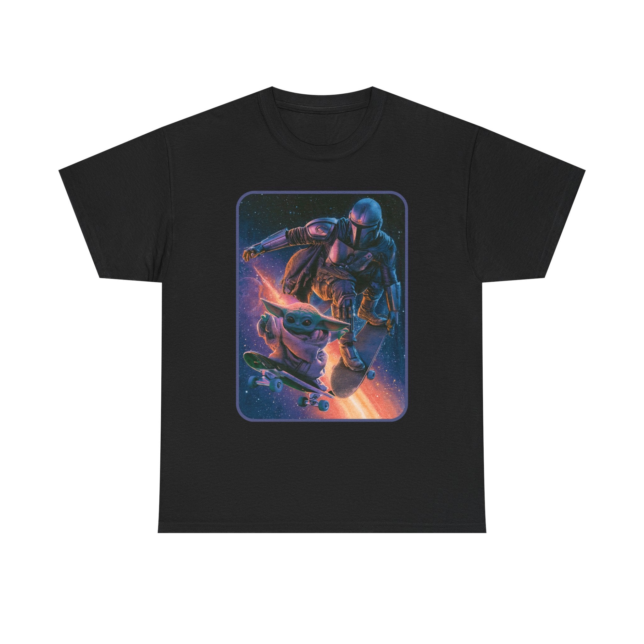 Aliens Skateboarding Shirt, Mando & Baby Yoda, Star War Gift, scifi parody shirt, Vintage Star Wars Meme Shirt