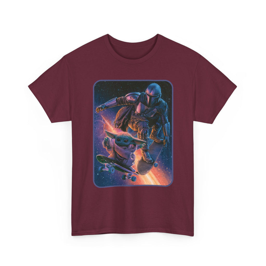 Aliens Skateboarding Shirt, Mando & Baby Yoda, Star War Gift, scifi parody shirt, Vintage Star Wars Meme Shirt